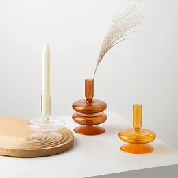 Candle Holders Transparent Glass Holder Scented Decorative Essential Oil Burner Stand Portavelas Home Decoration AB50ZT