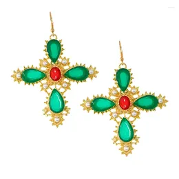Dangle Earrings Fashion Green Crystal Wedding Drop For Women Cross Charm Bridal Gold Color Jewelry Brinco Gift Bijoux