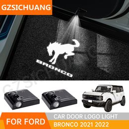 LED Car Logo Door Light Projector Ghost Shadow Lights 2/4 Door Welcome Sign Lamp For Ford Bronco 2021 2022 2023 Accessories