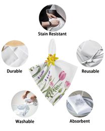 Spring Tulip Flower Plants Table Napkin Set Wedding Banquet Table Cloth Soft Tea Towels Dinner Table Handkerchief