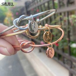 Bangle Fashion 26 A-Z Initial Letter Charm Bracelets For Women Girls Jewelry Round Charm Bowknot Bracelets Bangles bracciali donna 24411