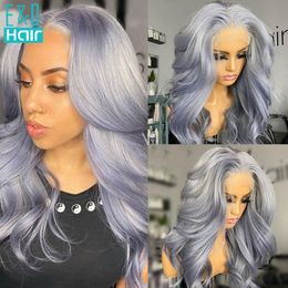 Silver Grey Coloured Body Wave Wig Brazilian Lace Front Human Hair Wigs For Women Transparent HD 613 T Lace Part Wigs Pre Plucked