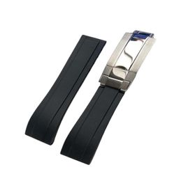 20mm Soft Black Rubber Silicone Watch Band ROL 111261 SUBGMTYM Accessories bracelect with Silver Clasp7044452