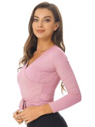 Women Solid Colour Wrap Jacket Long Sleeve Bolero Top Dancewear for Gym Yoga Ballet Modern Dance