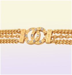 Never Fading 18K Gold Plated Brand Designer Double Letter Pendant Necklaces Crystal Rhinestone Stainless Steel Choker Necklace Cha3497566