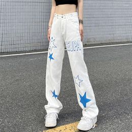 Women's Jeans Hip Hop Streetwear Women White Spring Autumn Wide Leg Pants Stars Print Fashion Oversize Loose Straight Casual Trousers
