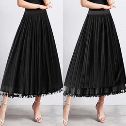 Skirts Plaid Skirt For Women Mid Length Tassels Dance Party A Line High Waisted Reversible Tulle Denim Pencil