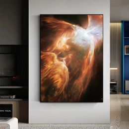 Abstract Golden Flame Phoenix Poster Canvas Painting Beautiful Mythical Noble Bird Art Print Picture for Living Room Home Decor