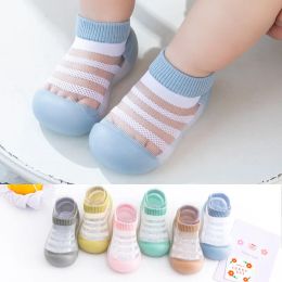 Summer Mesh Baby Sock Shoes Solid Colour Striped Walking Shoes for Newborn Infant Breathable Non-slip Soft Sole Boys Girls Shoes