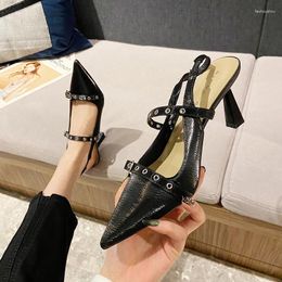 Shoes Women Sandals Brand Sandal Fashion Pointed Toe Shallow Ladies Elegant Belt Buckle Slingback Dress Pumps 87512
