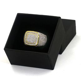 Mens Rings Hip Hop Jewellery Iced Out Diamond Ring Micro Pave CZ Yellow Gold Plated Ring Nice Gift for Friend3189824