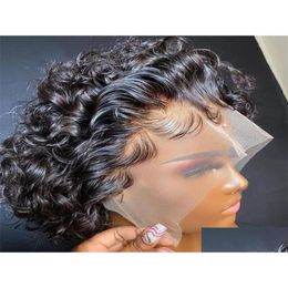 Hair Pieces Pixie Cut Short Bob Curly Lace Frontal Human Transparent Front For Women Deep Wave 2107089631052 Drop Delivery Products Ex Otquk