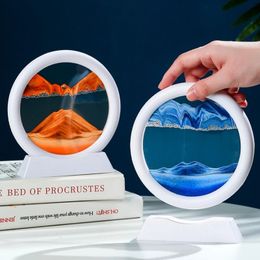 5-inch Moving Sand Art Picture Round Glass 3D Deep Sandscape In Motion Display Flowing Sand Painting Home Desktops Decorations 240408