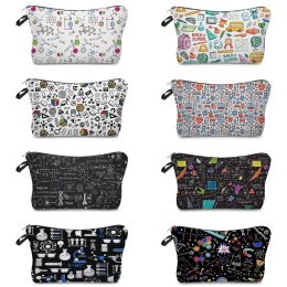 Natural Science Printed Portable Women's Toilet Bag Student Pencil Case SchoolTeacher Cosmetic Storage Bag Ladies Toiletry Kit