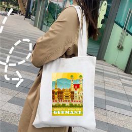 Vintage Munich Skyline Travel Souvenir Canvas Tote Bag Architecture Germany Flag Map Old Town German Landmark Cityscape Handbags