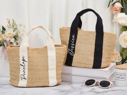 Personalised Small Bridesmaid Gifts Bag Custom Beach Bridal Party Gift Wedding Straw Burlap Bags Customised Name Bride to Be Bag