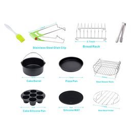 10pcs Airfryer Accessories Set 8/7/6 Inch Fit For Airfryer Baking Basket Cake Bucket Pizza Pan Plate Grill Pot Kitchen Cook Tool