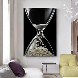 Time Is Money Motivational Wall Poster and Print Canvas Wall Art Painting Dollar In Hourglass Picture Office Room Home Decor