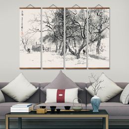 MT0937 Chinese Style Yonghe Wheel Canvas Decorative Wall Art Posters Solid Wood Scroll Paintings