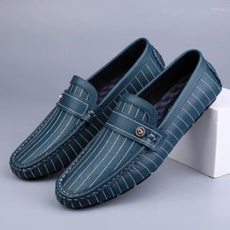 Casual Shoes High Quality Men Loafers Genuine Leather Slip On Fashion Boat Man Simple Dress Flats