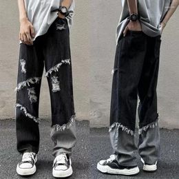Men's Jeans Style Of American Men Ins High-waisted Skinny-looking Trend All Loose Straight Block Meat Wide Leg Casual Pants