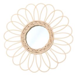 Rattan Wall Mirror Sunflower Wicker Woven Mirror Innovative Wall Decor Photography Props for Home Hotel Shop 38cm