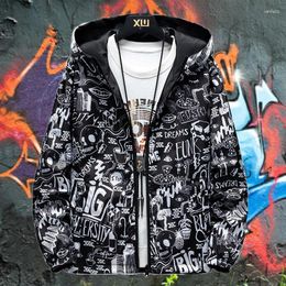 Men's Jackets Spring And Autumn Strewear Graffiti Printed Fashion Reversible Jacket Men Thin Hooded Outdoor Windbreakers Male Clothing