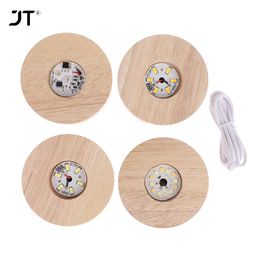 8CM Wooden LED Light Dispaly Base ,USB Rechargeable Crystal Glass Resin Art Ornament , Wood Night Lamp Base Holder Display Stand