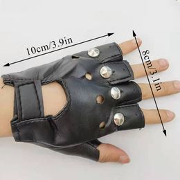 1 Pair Adult Child Black Pu Leather Half Finger Gloves Female Half Finger Driving Women Punk Gloves Dance Rivets Gloves Mittens
