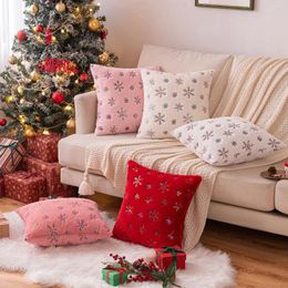 Pillow Christmas Snowflakes Sequin Plush Cover 45x45CM Soft Faux Fur Sequins Covers For Bed Sofa Couch Car Xmas Decor