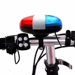 6 LED Bike Police Front Light Warning Siren Cycling Electric Horn Bell 4 Tones Bicycle Lamp Electronic Horn Riding Accessories