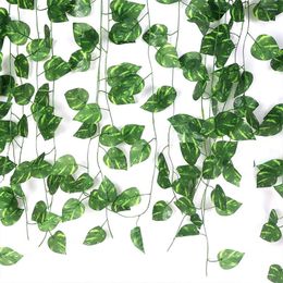 Decorative Flowers 200Cm Artificial Christmas Green Silk Garland Hanging Plants Vine Leaves Diy Home Wedding Party Bathroom Garden