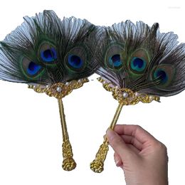 Decorative Figurines Peacock Feather Fan Ear Picking Tool Hand-held Brush Shooting Prop Bride Cover