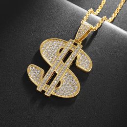 Pendant Necklaces Hip Hop Full Crystal Zirconia Dollar Sign Necklace For Men Women Punk Cool Rock Rap Party Jewellery Accessories