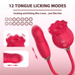 Rose Toy Dildo Thrusting Vibrator 12 Frequency Female Clitoris Sucker Stimulator Tongue Licking Adults Sucking sexy Toys Women 18