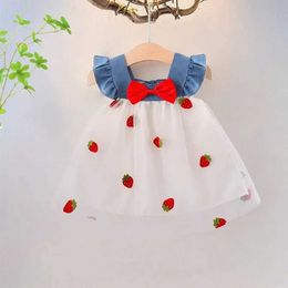 Girl's Dresses Summer Girls Gauze Dress New Childrens Small Strawberry Baby Dresses Cowboy Sleeveless Sundress Childrens Clothes