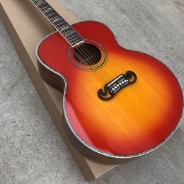 In Stock New Arrival 43# Acoustic (Electric) Guitar J200 Spruce Top Koa Back Ebony Fretboard/Bridge,Bone Nut/Saddle SJ200 In Cherry Sunburst 202403