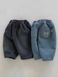 Trousers 2023 Winter New Baby Plus Velvet Thick Denim Pants Solid Kids Boys Warm Pants Infant Girl Fleece Trousers Toddler Clothes