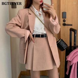 Two Piece Dress BGTEEVER Elegant Loose Women Skirt Suits Long Sleeve Single-breasted Blazer Jackets Female A-line Mini Skirts 2 Pieces