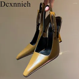 Dress Shoes Genuine Leather Closed Toe Solid Colour Sandals Women's Pointed Thin Heels Sexy Pumps Summer Banquet Party Shoess