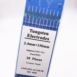 JINSLU WP Tungsten Electrode WP Pure Tungsten Tig Welding Rod 150mm(6") 10pcs/Pack for Welding Machine Green Tip