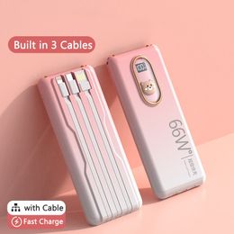 66W Super Fast Charging Powerbank for Huawei P40 P50 Power Bank Built in Cable for iPhone 13 Xiaomi Samsung Mobile Phone Charger