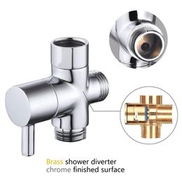 Solid Brass 3 Way Switch Faucet 1/2 Valve Adapter Shower Diverter Valve Shower Tap Connector Splitter Steel Bathroom Accessories