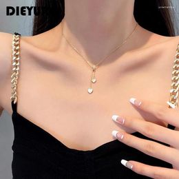 Chains DIEYURO 316L Stainless Steel Niche Design Love Shell Girl Necklace INS Layered Adjustable Exquisite Clavicle Chain Sweet Jewellery