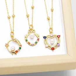 Pendant Necklaces FLOLA Small Crystal Hollow Pearl Heart Necklace For Women Copper Gold Plated Round Simple Lover Jewelry Nkeb815