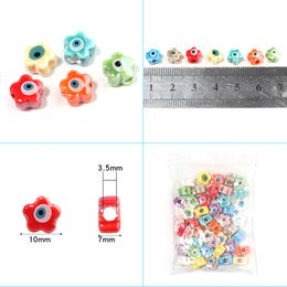 10/20PCS Flower Ceramic Turkish Beads Flower Round Spacer Beads Porcelain Eye Beads For Jewellery Diy Making Bracelet Accessories