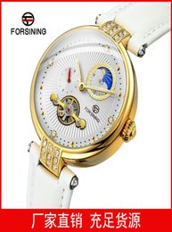 Qifusini New Womens Foreign Trade Tourbillon Hollow Automatic Belt Mechanical Watch One Piece Drop Wristwatches6777624