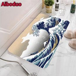 Bath Mats Japanese Wave Art Pattern Room Bathroom Set Floor Mat Decoration Living Entrance Non-slip Absorbent Pad Door