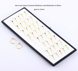 Steel Nose Hoop Rings Whole Body Jewelry Crystal Nose Studs Pin Piercing 120pcs for Sexy Women Men6057878