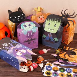 OurWarm 24Pcs Halloween Paper Treat Bags Halloween Die-cut Candy Gift Bags for Kids Trick or Treat Goodie Bags with Stickers